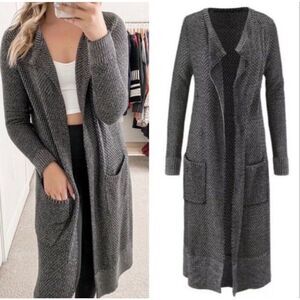 CAbi Lara Long Duster Knit Maxi Cardigan Sweater Grey Style 3166 Size Medium